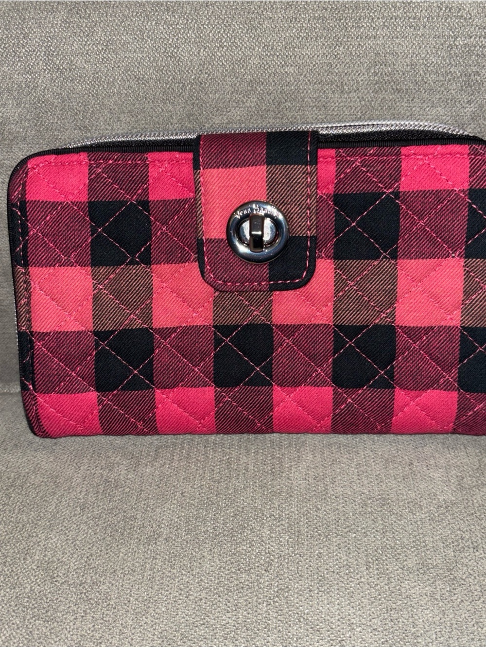 Vera Bradley Red and Black Buffalo Check Quilted Wallet with Turn-Lock